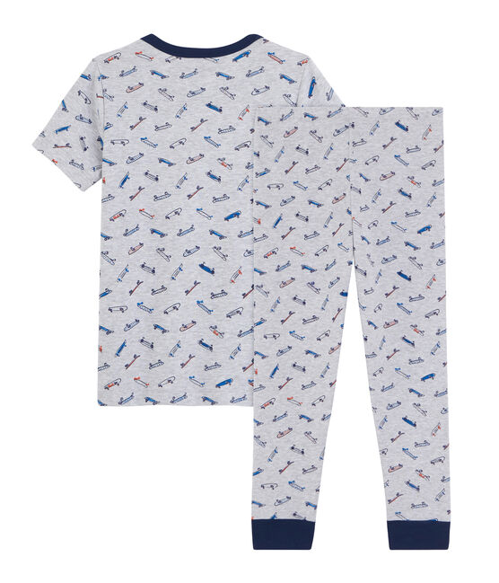 Rippstrick-Pyjama, für kleine Jungen grau POUSSIERE/weiss MULTICO