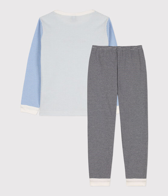 Kinderpyjama aus Baumwolle mit Ringelstreifen blau SMOKING/weiss MULTICO