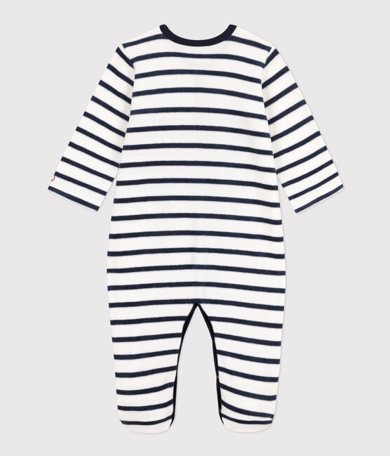 Gestreifter Baby-Strampler aus Nicki weiss MARSHMALLOW/blau SMOKING