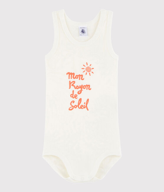 Ärmelloser Baby-Body Jungen weiss MARSHMALLOW/orange CORAL