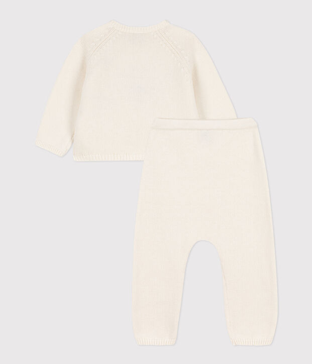 Baby-Set aus Woll- und Baumwoll-Strick weiss