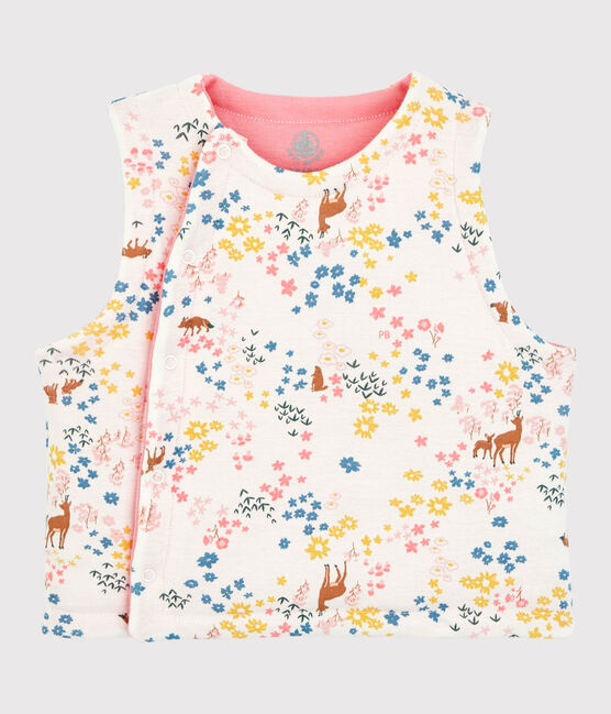 Wendbare gefütterte Baby-Weste aus Bio-Baumwolle für Mädchen weiss MARSHMALLOW/weiss MULTICO