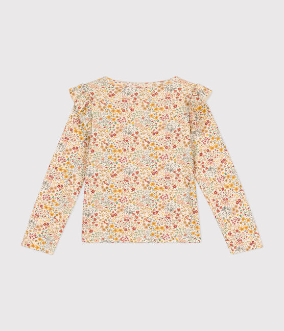 Langärmeliges Kinder-T-Shirt aus Rippstrick für Mädchen weiss AVALANCHE/ MULTICO