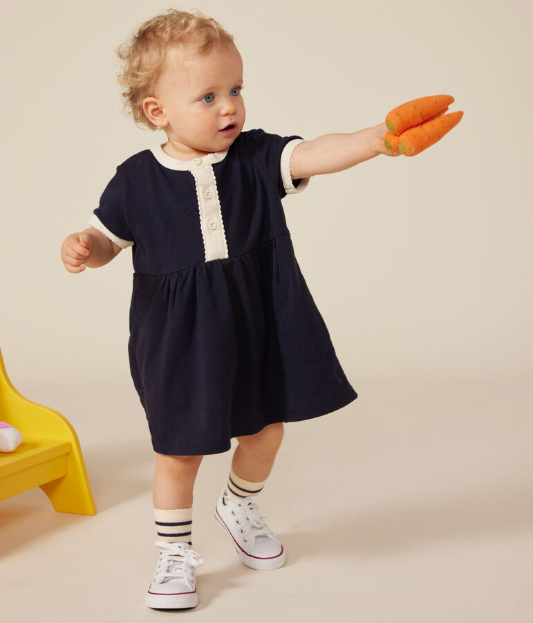 Kurz&auml;rmeliges Baby-Kleid aus Baumwolle blau SMOKING