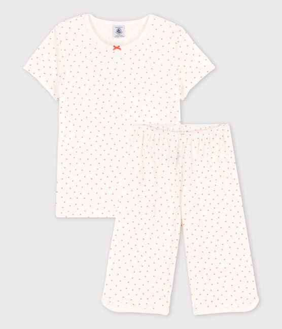 Kinderpyjama aus Baumwolle mit kleinen Herzen für Mädchen weiss MARSHMALLOW/ PAPAYE