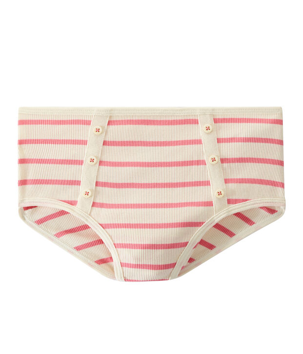 Highwaist Unterhose aus Ripp 2x2 weiss/rosa