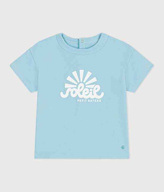 Kurzärmeliges Baby-T-Shirt aus einfarbiger Baumwolle blau AQUATIC