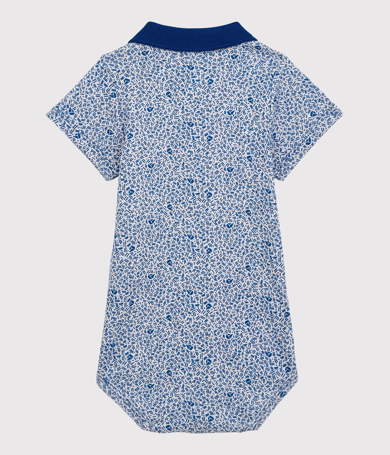 Baby-Body mit Polo-Kragen aus Baumwolle f&uuml;r Jungen grau/blau