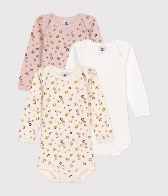 3er-Set langärmelige Bodys aus Baumwolle mit Blumenmotiv für Babys variante 1