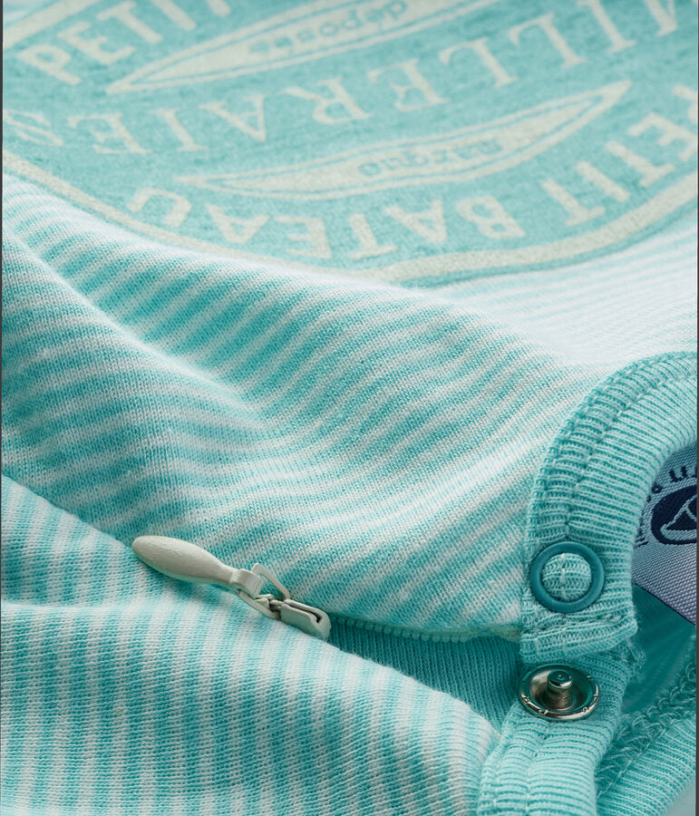 Strampler ohne Fu&szlig; aus Rippstrick blau/weiss