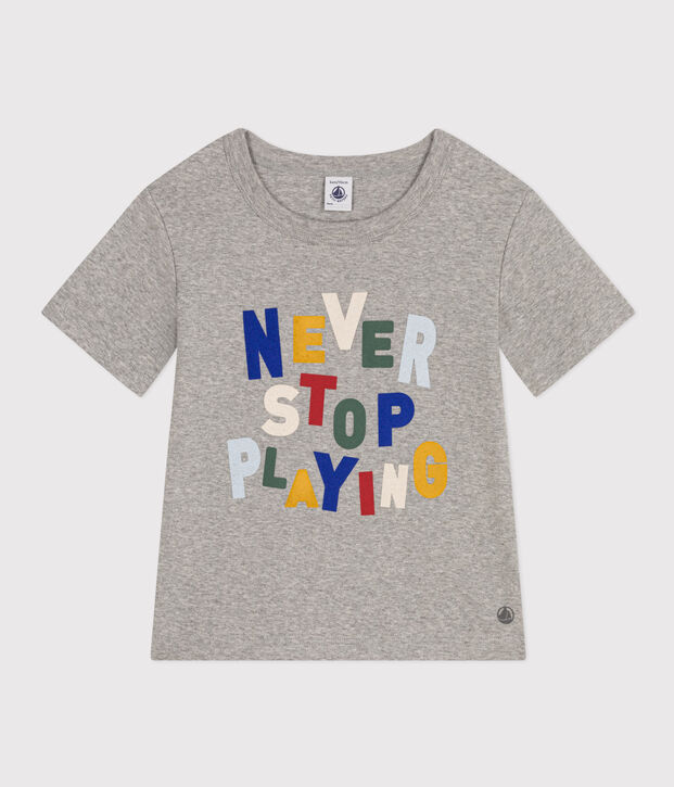 Gemustertes Jungen-T-Shirt aus leichtem Jersey grau