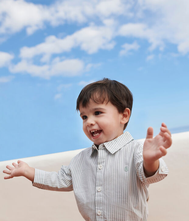 Baby-Hemd aus Baumwolle mit Streifen gr&uuml;n/weiss