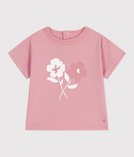 Kurzärmeliges Baby-T-Shirt aus einfarbiger Baumwolle rosa CHARME