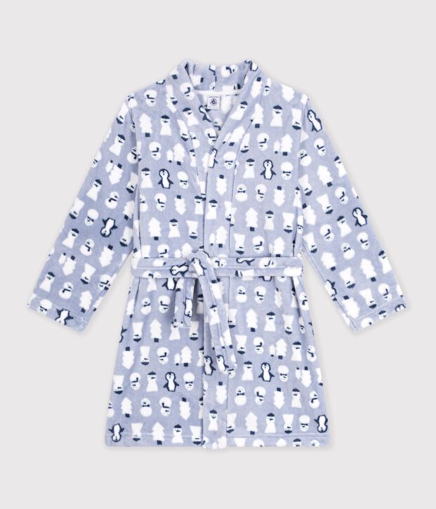 Kinder-Bademantel aus gemustertem Fleece blau/vielfarbig