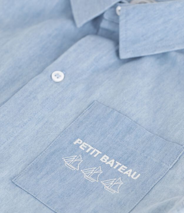 Kurz&auml;rmeliges Kinder-Hemd aus Baumwolle blau