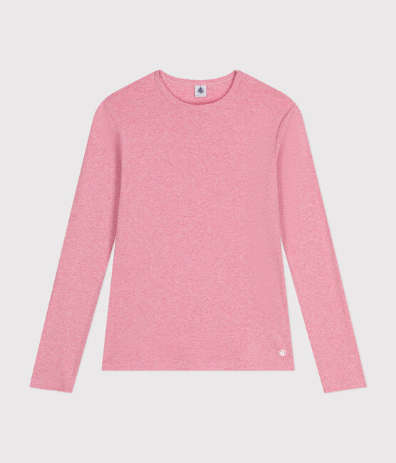 Langärmeliges Damen-T-Shirt "L'Iconique" mit Mäusezähnchenkante aus einfarbigem Rippstrick rosa ROSELINE CHINE