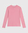 Langärmeliges Damen-T-Shirt "L'Iconique" mit Mäusezähnchenkante aus einfarbigem Rippstrick rosa ROSELINE CHINE