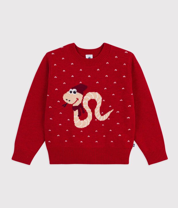Kinder Jacquard-Pullover aus Wolle und Baumwolle f&uuml;r Jungen rot