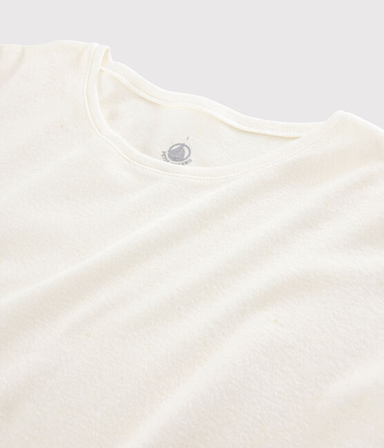 Einfarbiges T-Shirt aus Baumwolle/Leinen Damen weiss MARSHMALLOW