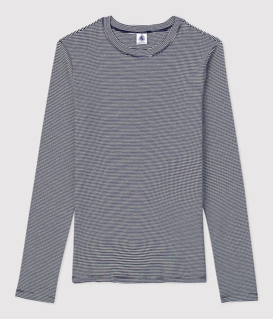 Eng anliegendes T-Shirt mit Rundhalsausschnitt aus Bio-Baumwolle für Damen blau SMOKING/weiss MARSHMALLOW