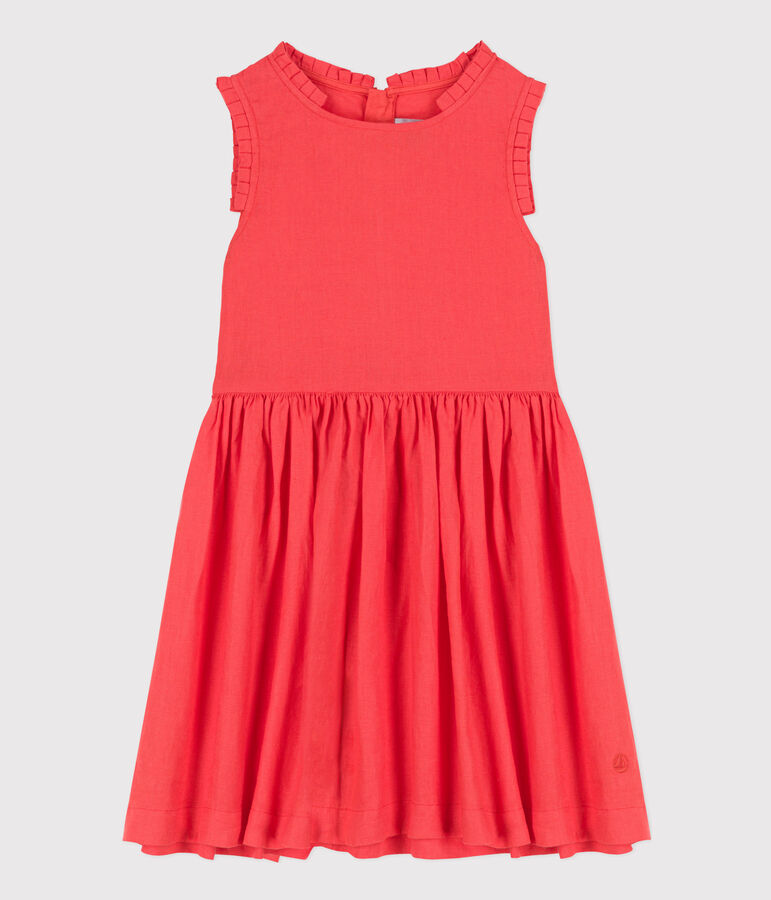 &Auml;rmelloses Kinderkleid aus Leinen f&uuml;r M&auml;dchen orange
