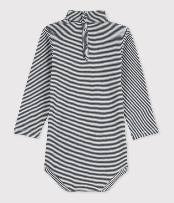Langärmeliger gestreifter Baby-Body aus Baumwolle mit Rollkragen DUCKY/ MARSHMALLOW