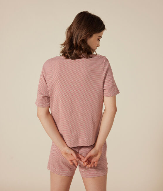 Damen-Pyjama bestehend aus kurzer Hose und T-Shirt aus gestreifter Baumwolle FAMEUX/ MARSHMALLOW