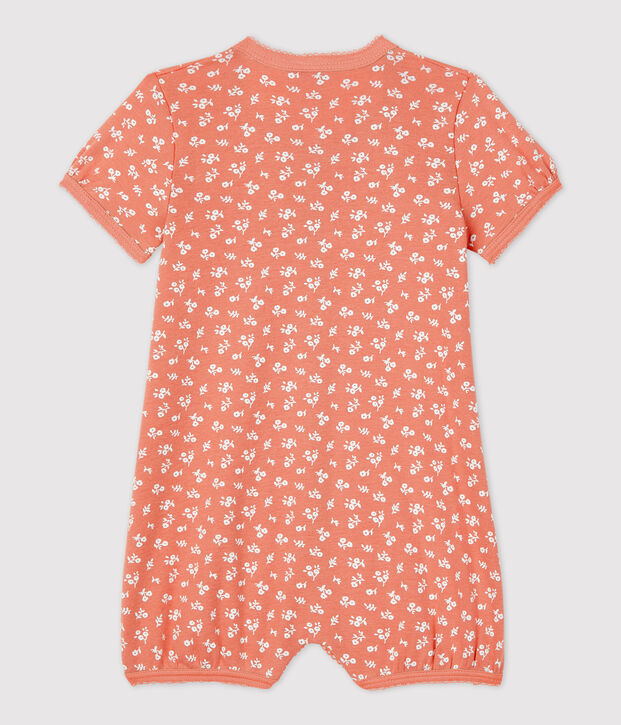 Kurzer gebl&uuml;mter Baby-Einteiler aus Bio-Baumwolle rosa/weiss