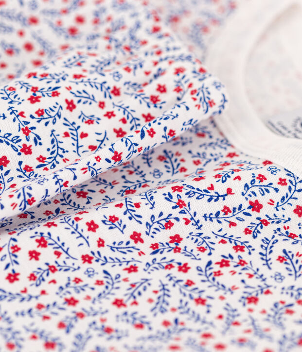 Kinderpyjama aus Baumwolle mit Blumen f&uuml;r M&auml;dchen weiss/vielfarbig