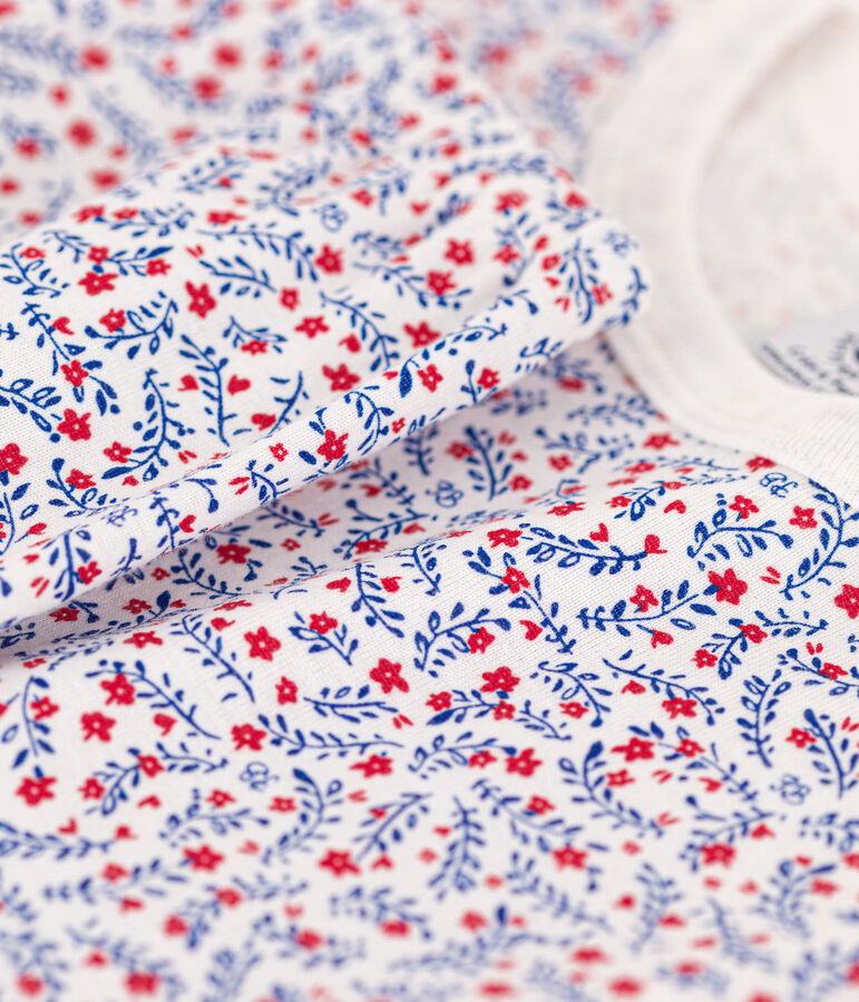 Kinderpyjama aus Baumwolle mit Blumen f&uuml;r M&auml;dchen weiss/vielfarbig