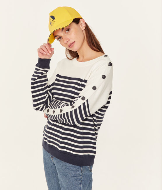 Seemannspullover damen blau SMOKING/weiss MARSHMALLOW