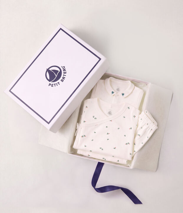 Baby-Geschenkset aus Baumwolle mit Blumenmotiv naturfarben/vielfarbig