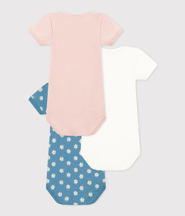 3er-Set kurz&auml;rmelige Baby-Bodys aus Baumwolle mit Blumenmuster vielfarbig