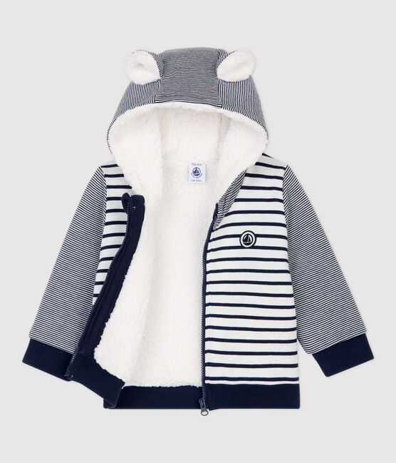 Baby-Teddyjacke aus Sherpa. weiss MARSHMALLOW/blau SMOKING