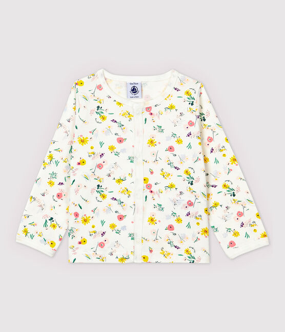 Baby-Cardigan aus Baumwolle für Mädchen. weiss MARSHMALLOW/weiss MULTICO