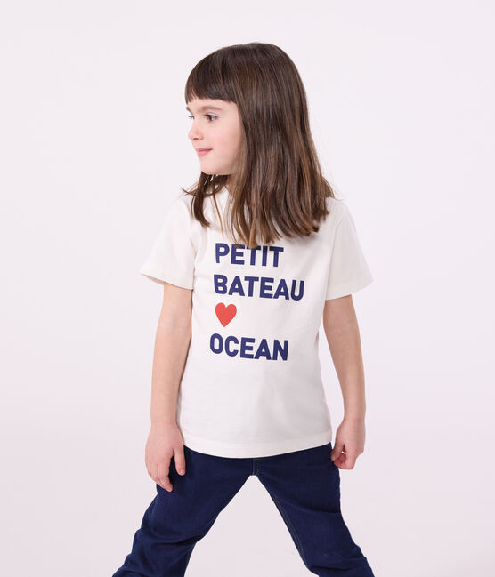 Kurzärmeliges Unisex Kinder-T-Shirt aus bedruckter Baumwolle  weiss MARSHMALLOW