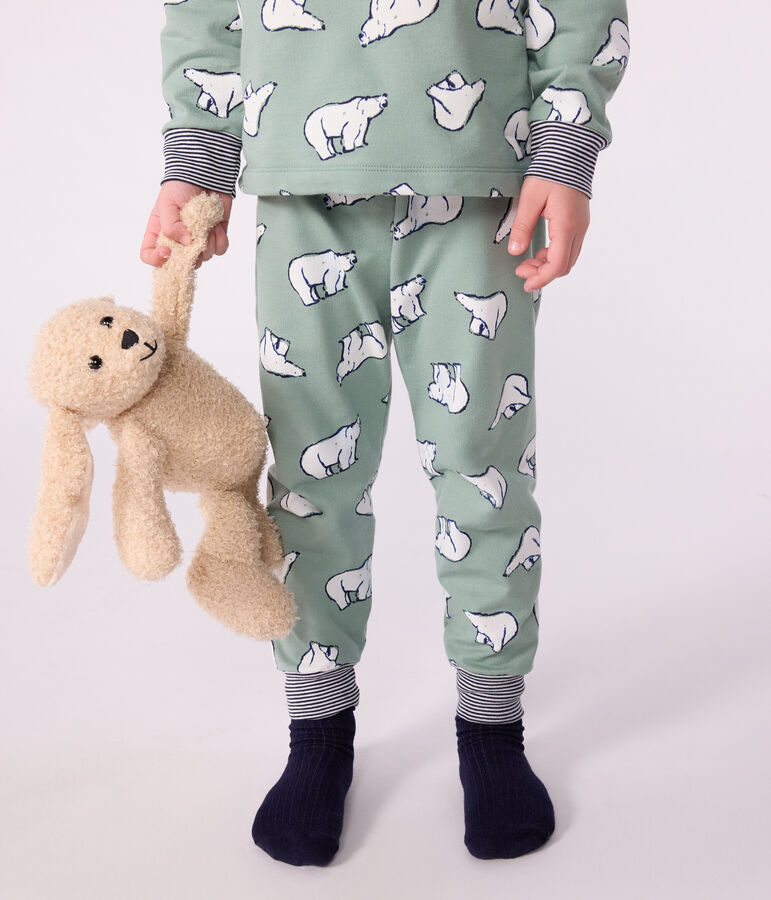 Kinder-Pyjama aus Molton mit B&auml;rmotiv gr&uuml;n/vielfarbig