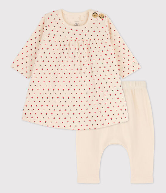 Kleid mit Leggings aus Baumwoll-Doppeljersey für Mädchen weiss AVALANCHE/ MULTICO
