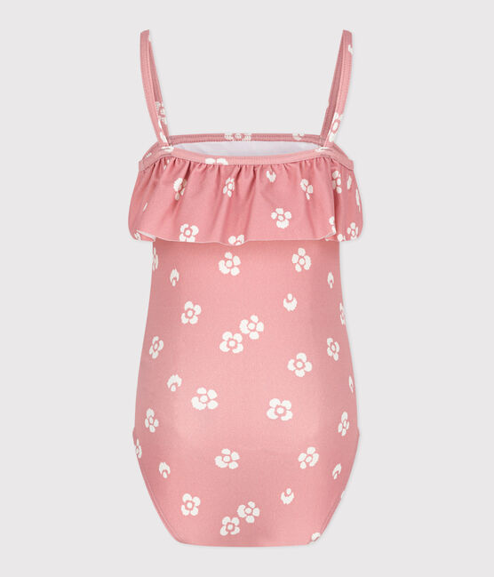 Einteiliger Kinder-Badeanzug mit Blumenmotiv rosa CHARME/weiss MARSHMALLOW