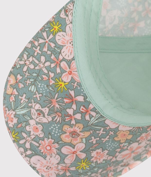Kinder-Kappe aus Serge mit Blumenmuster blau/vielfarbig