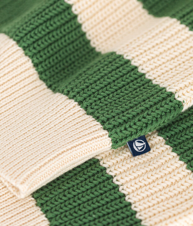 Kinder-Pullover mit Rei&szlig;verschluss-Stehkragen aus Baumwolle f&uuml;r Jungen gr&uuml;n/naturfarben