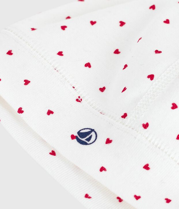 Newborn-M&uuml;tzchen aus Baumwolle mit Herzmotiv weiss/rot