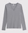 Damen-T-Shirt aus Baumwolle mit V-Ausschnitt blau SMOKING/weiss MARSHMALLOW