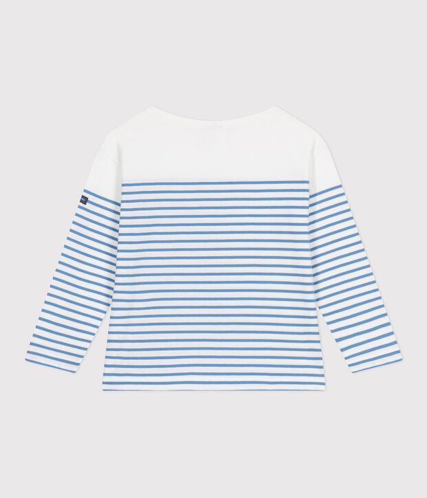 Lang&auml;rmeliges Kinder-T-Shirt Marini&egrave;re aus Baumwolle weiss/blau
