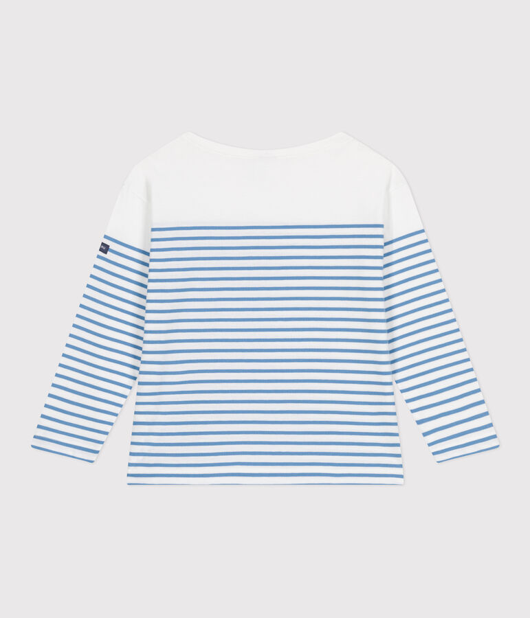 Lang&auml;rmeliges Kinder-T-Shirt Marini&egrave;re aus Baumwolle weiss/blau