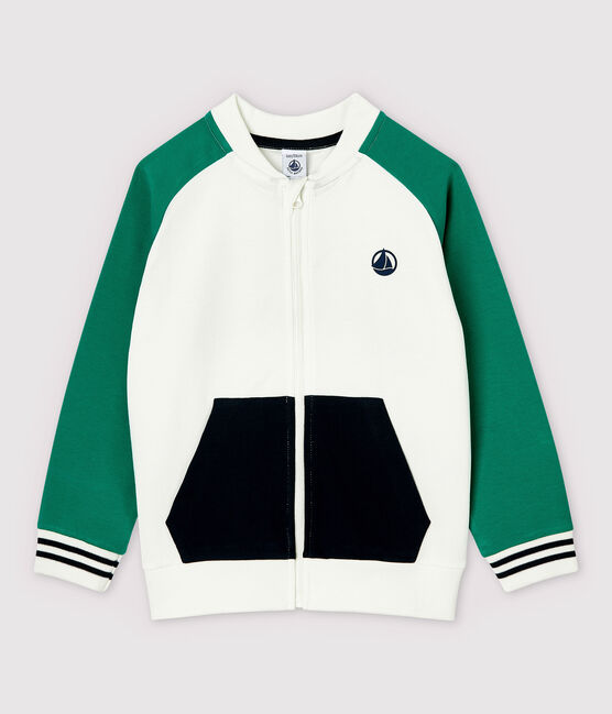 Kinder-Cardigan aus Molton für Jungen weiss MARSHMALLOW/weiss MULTICO
