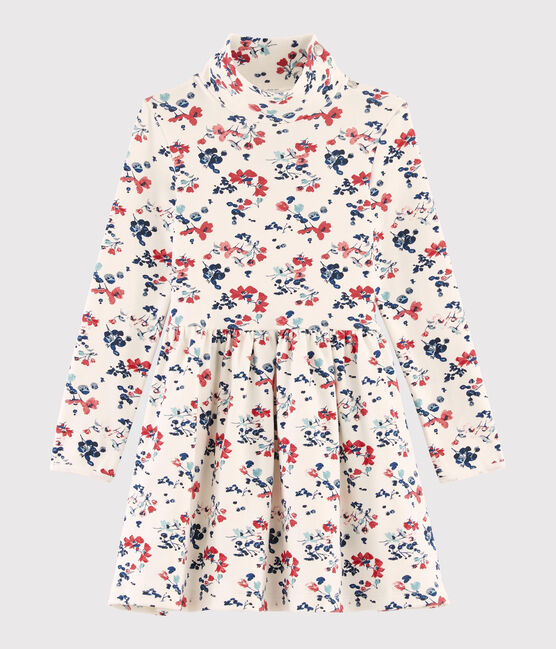 Langärmeliges Kinderkleid für Mädchen weiss MARSHMALLOW/weiss MULTICO