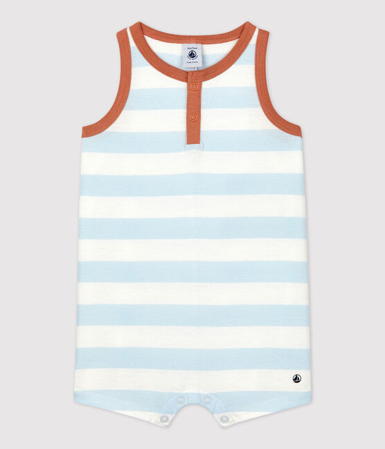 Gestreifter Baby-Kurzoverall aus Jersey PLEINAIR/ MARSHMALLOW