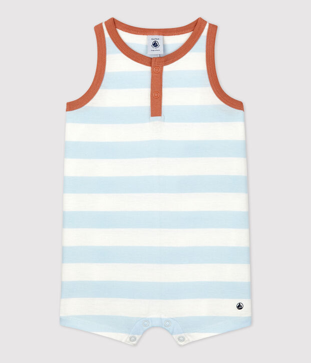 Gestreifter Baby-Kurzoverall aus Jersey blau/weiss