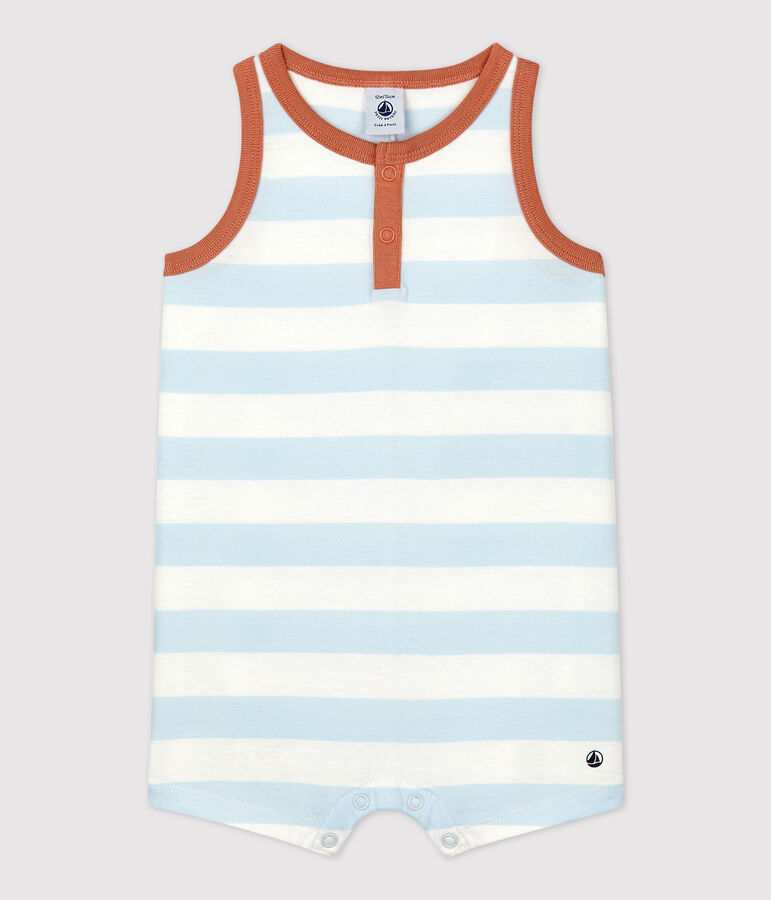 Gestreifter Baby-Kurzoverall aus Jersey blau/weiss